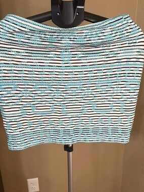 THML Aqua & White Striped Crochet Crop Top
